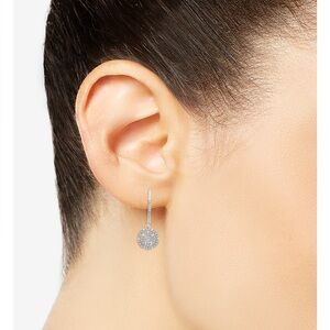 Diamond circle lever back drop earrings